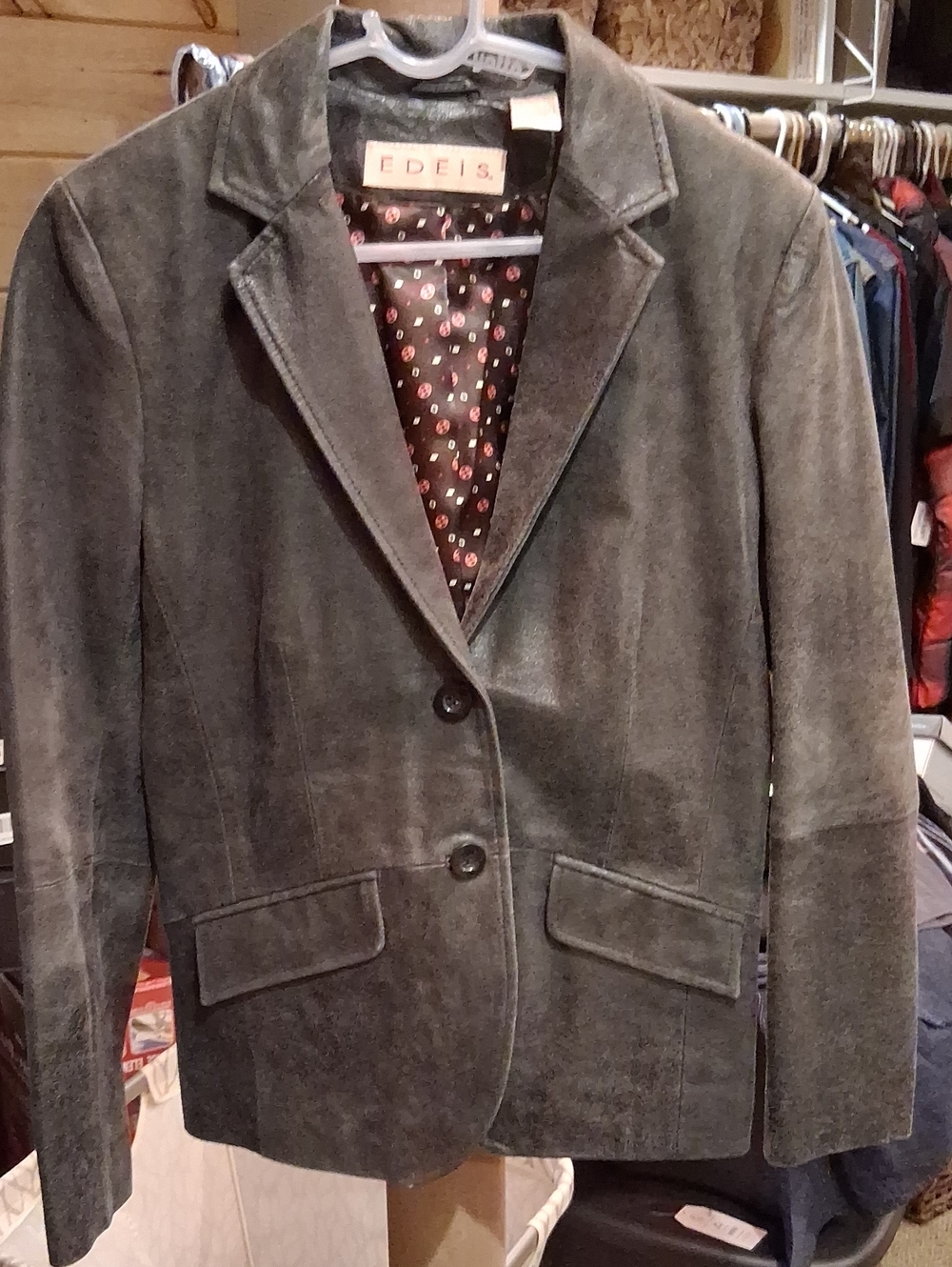 Womens Dark Grey Lambskin Leather Blazer